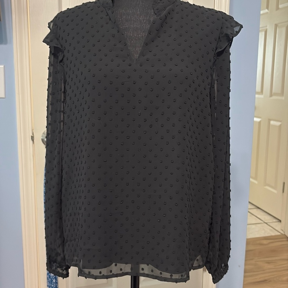 J. Crew Factory Black Clip Dot V-neck blouse